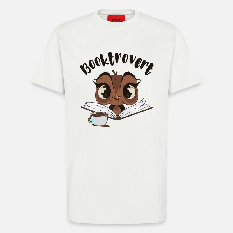 Booktrovert Eule mit Buch und Kaffee - T-Shirt - made by SPREAD - OFF WHITE