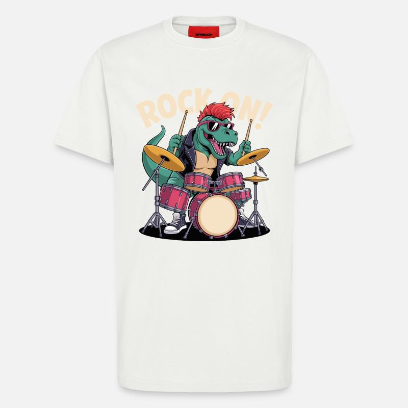 Punk Rock T-Rex Dinosaur Drummer - Percussion - T-Shirt - made by SPREAD - OFF WHITE