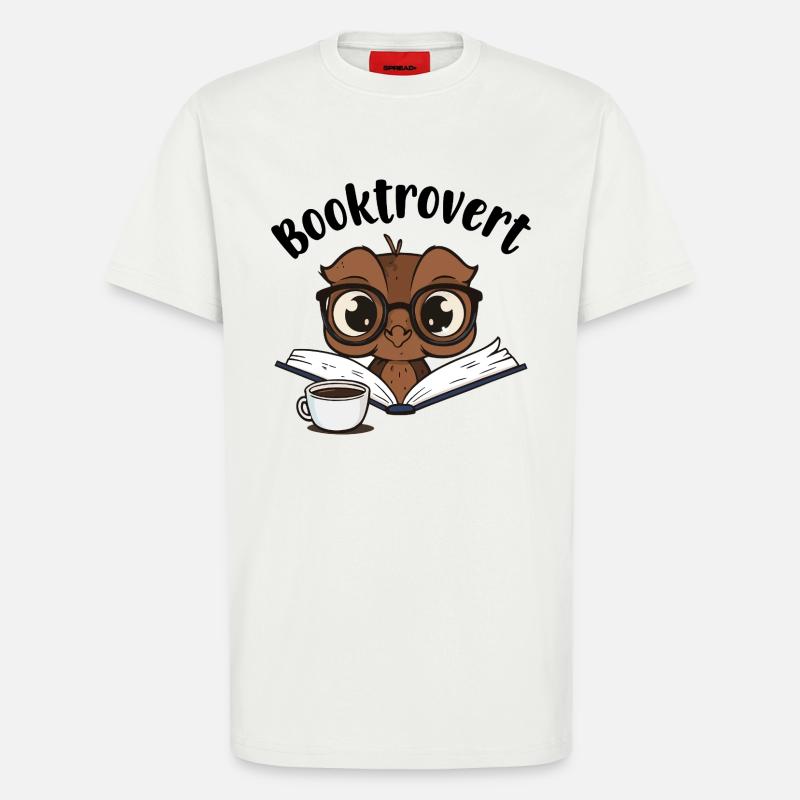Booktrovert Eule mit Buch und Kaffee - T-Shirt - made by SPREAD - OFF WHITE