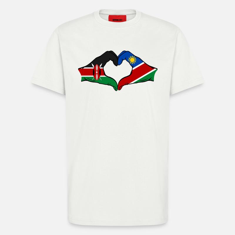 Kenya Namibia Flag Hands Heart Shape - T-Shirt - made by SPREAD - OFF WHITE
