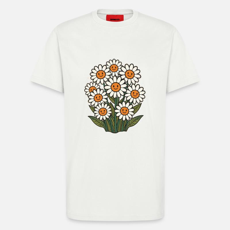 Fröhliche Blumen mit Smileys - T-Shirt - made by SPREAD - OFF WHITE
