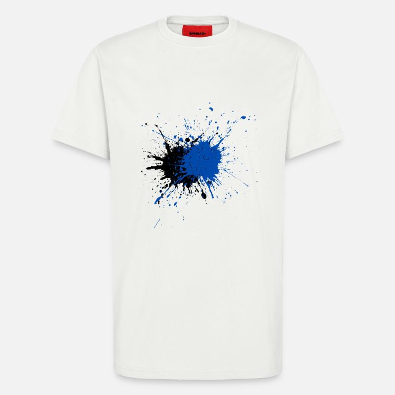 Impression créative d’éclaboussures de peinture bleue - T-shirt bio décontracté fabriqué en UE - OFF WHITE