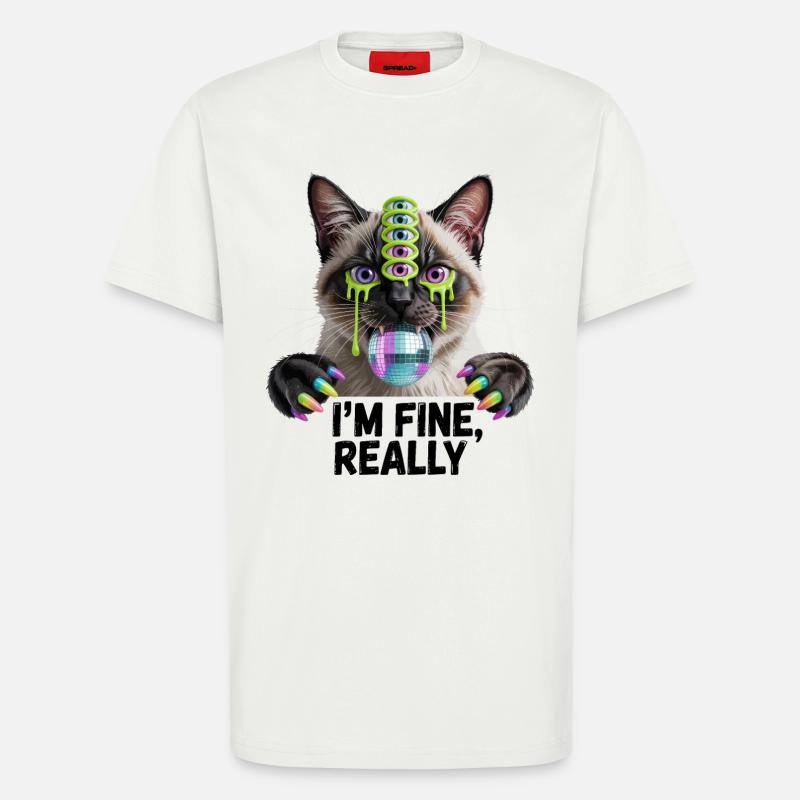 Neon-Mehräugige Disco-Katze - T-Shirt - made by SPREAD - OFF WHITE