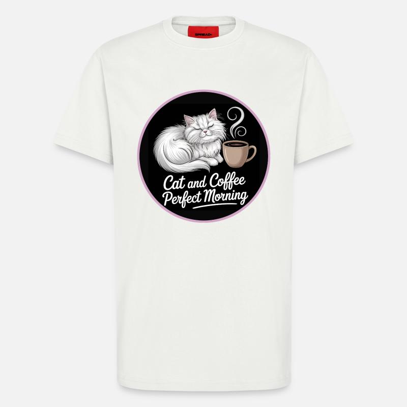 Katze und Kaffee Perfekter Morgen - T-Shirt - made by SPREAD - OFF WHITE
