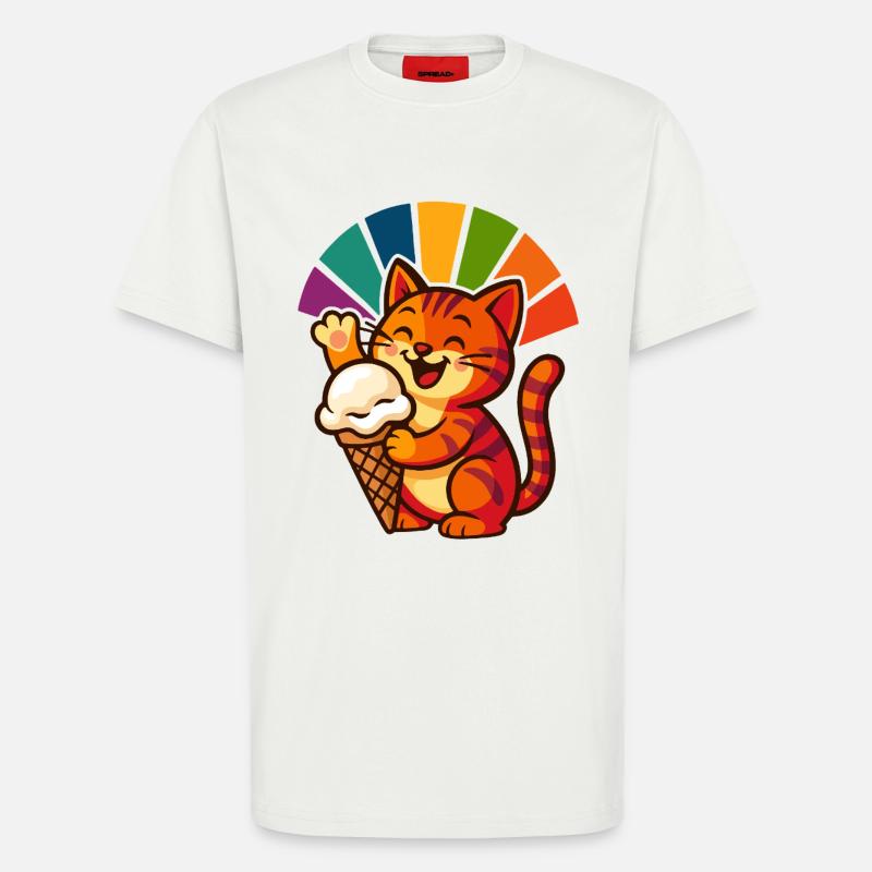 Regenbogen Katze Eisbecher Freude - T-Shirt - made by SPREAD - OFF WHITE