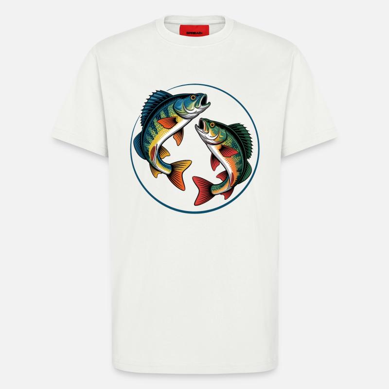 Zwei springende Barsche - T-Shirt - made by SPREAD - OFF WHITE