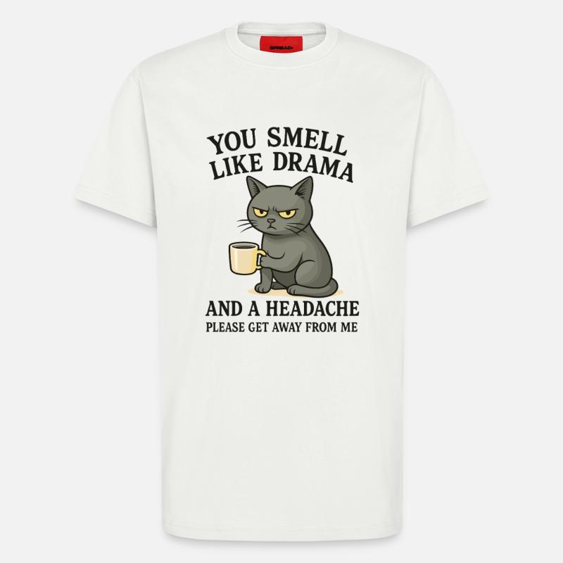 Grimmige Katze mit Kaffee Spruch - T-Shirt - made by SPREAD - OFF WHITE