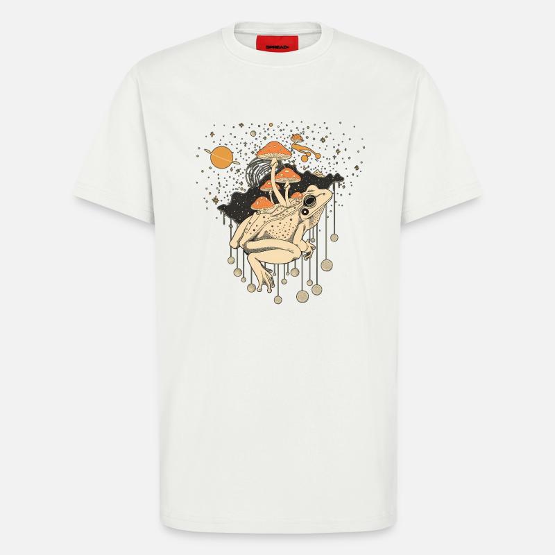 Cosmic Frog & Toadstools in the Universe - T-Shirt - made by SPREAD - OFF WHITE