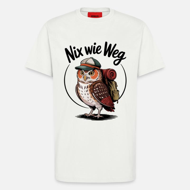 Waldwanderer Eule mit Rucksack - T-Shirt - made by SPREAD - OFF WHITE