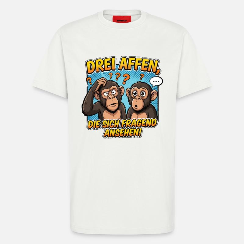 Three Monkeys Confusion – Funny Comic Design - T-Shirt - made by SPREAD - OFF WHITE