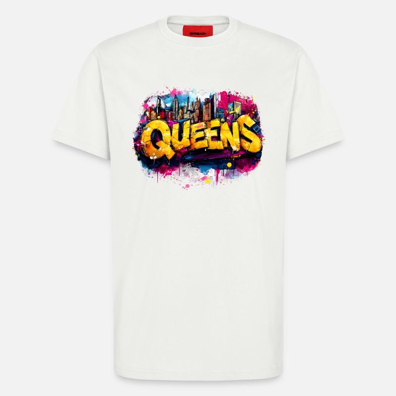 Queens Graffiti Skyline Farbexplosion - T-Shirt - made by SPREAD - OFF WHITE