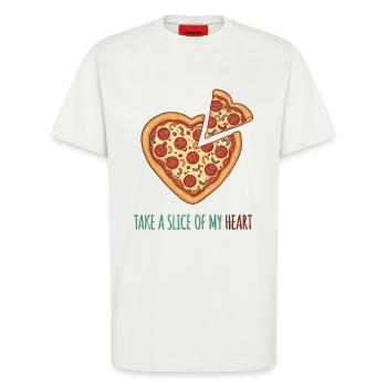 Prends une part de mon cœur – Pizza Herz Design - T-shirt bio décontracté fabriqué en UE - OFF WHITE - Devant - Alina (178cm) & Michal (187cm)