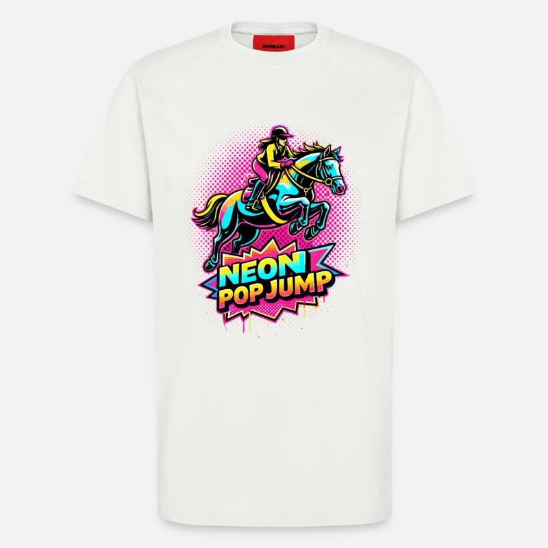Neon Pop Jump – Reiten Springpferd - T-Shirt - made by SPREAD - OFF WHITE