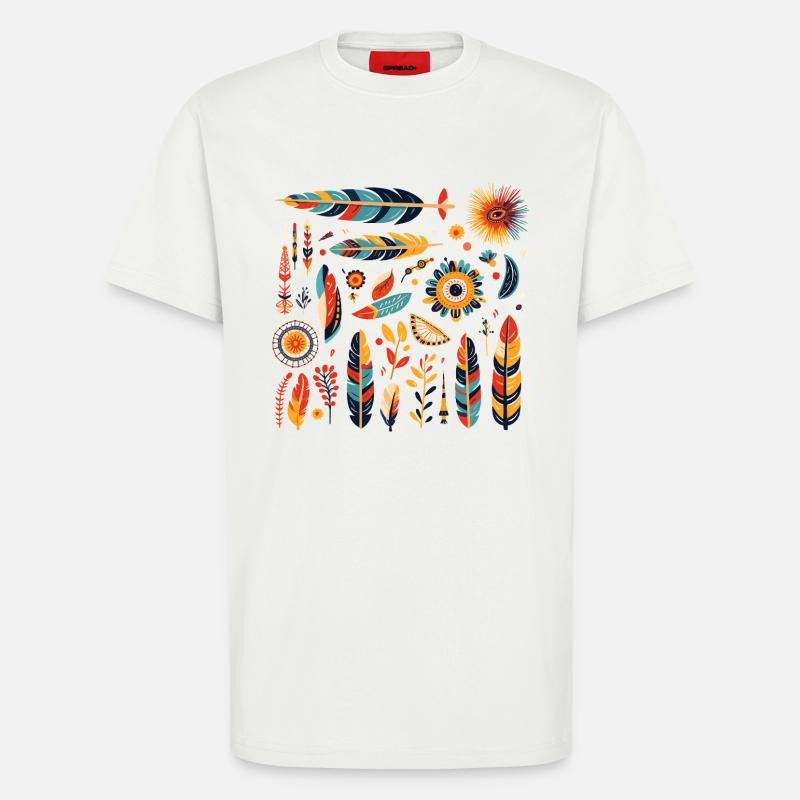 Boho Feather and Flowers Pattern - T-Shirt - made by SPREAD - OFF WHITE