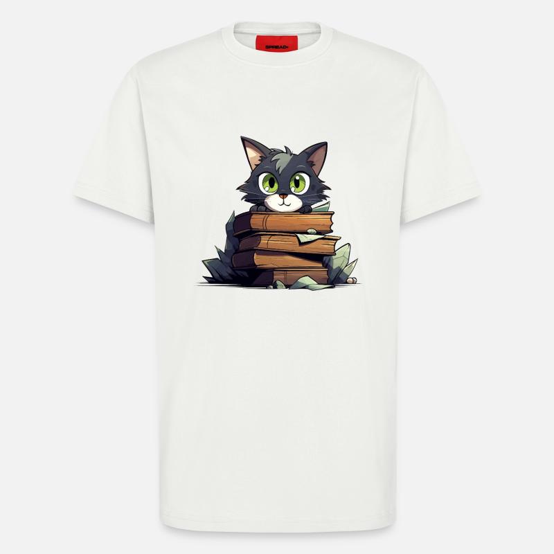 Cat Book Stack - T-Shirt - made by SPREAD - OFF WHITE
