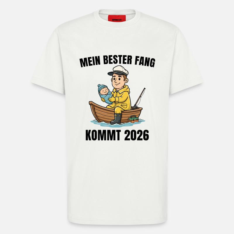 Vaterschaft 2026 Angler Werdender Papa - T-Shirt - made by SPREAD - OFF WHITE