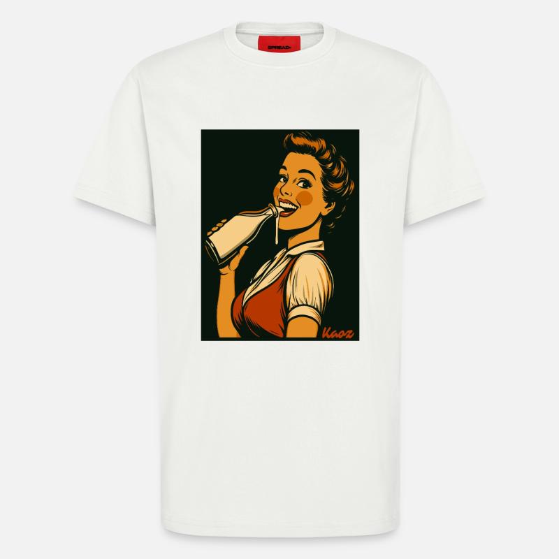 Retro Dame mit Milch Getränk - T-Shirt - made by SPREAD - OFF WHITE