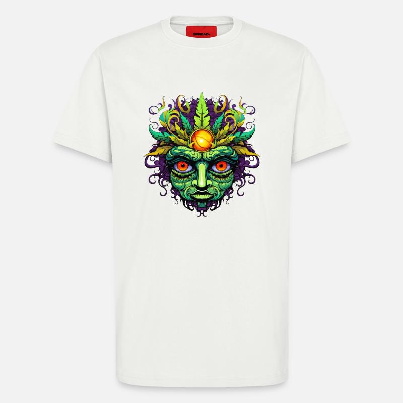 Psychedelisches Maskengesicht mit Sonnenkrone - T-Shirt - made by SPREAD - OFF WHITE