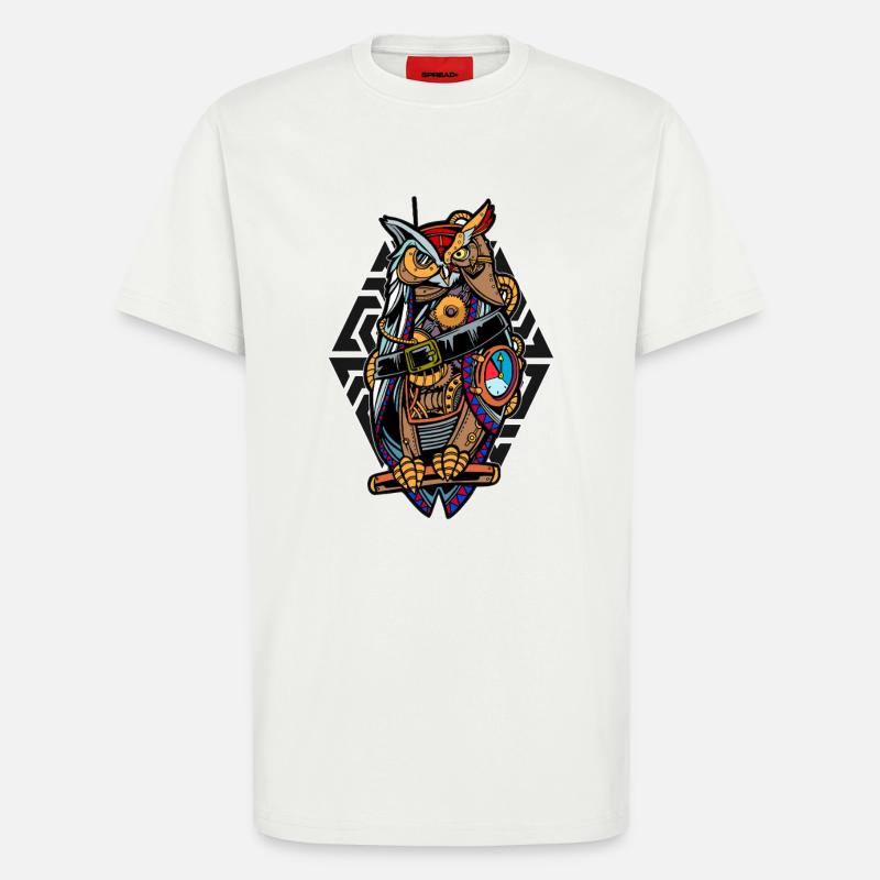 Steampunk-Eule mit Zahnrädern Mystisch Mechanisch  - T-Shirt - made by SPREAD - OFF WHITE