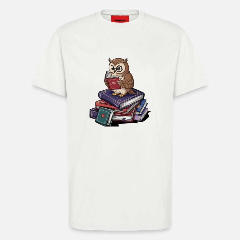 Bücherwurm-Eule-Vogel liest Bücher Kunst - T-Shirt - made by SPREAD - OFF WHITE