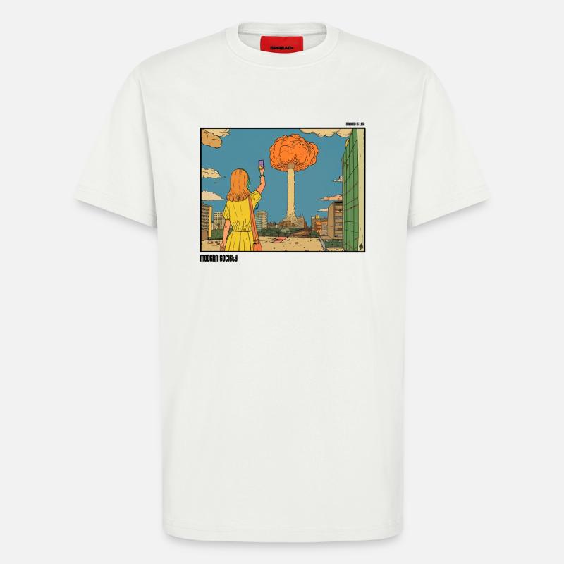 Selfie devant un Nuclear Puff - T-shirt bio décontracté fabriqué en UE - OFF WHITE