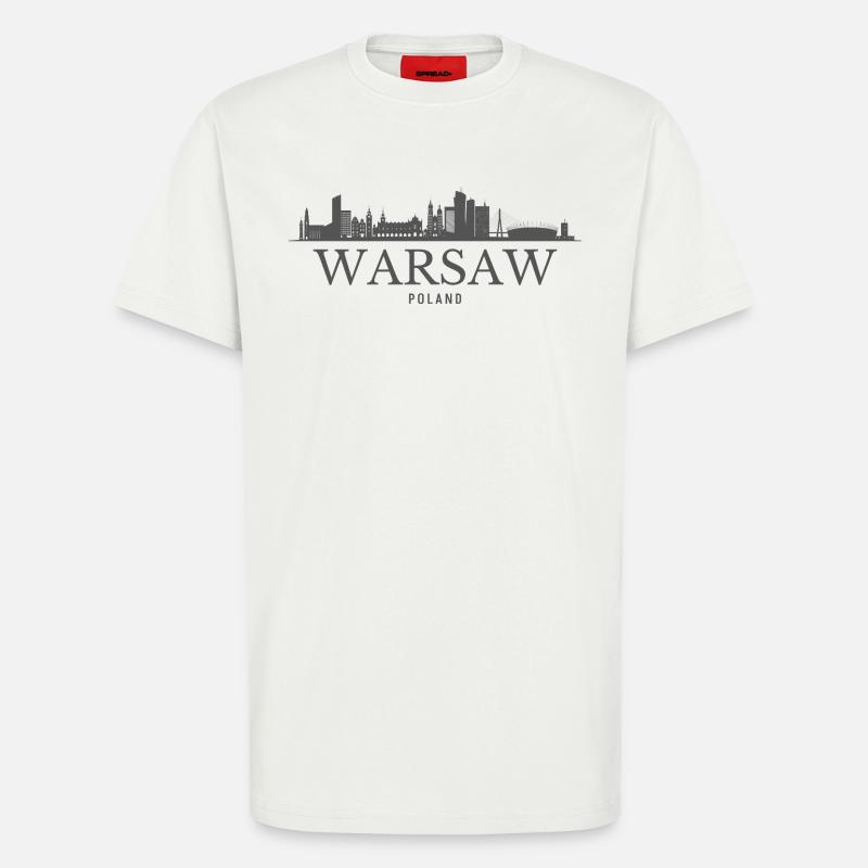 Varsovie, Pologne, silhouette de Varsovie - T-shirt bio décontracté fabriqué en UE - OFF WHITE