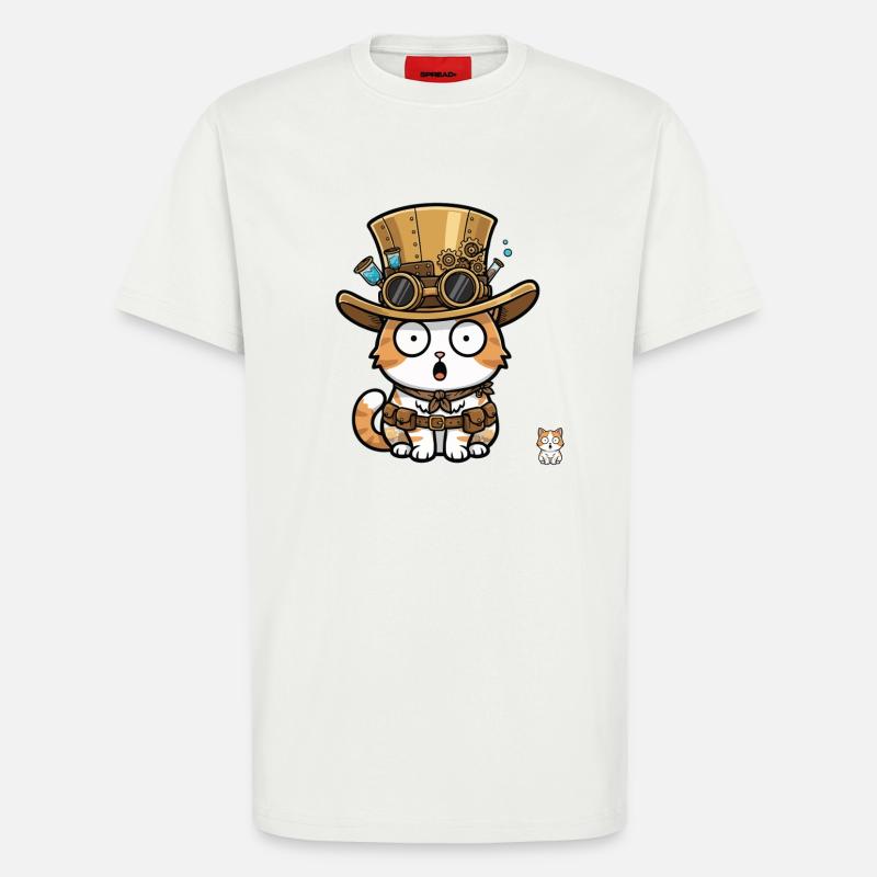 Cat Explorer Steampunk Zylinder-Brille - T-Shirt - made by SPREAD - OFF WHITE