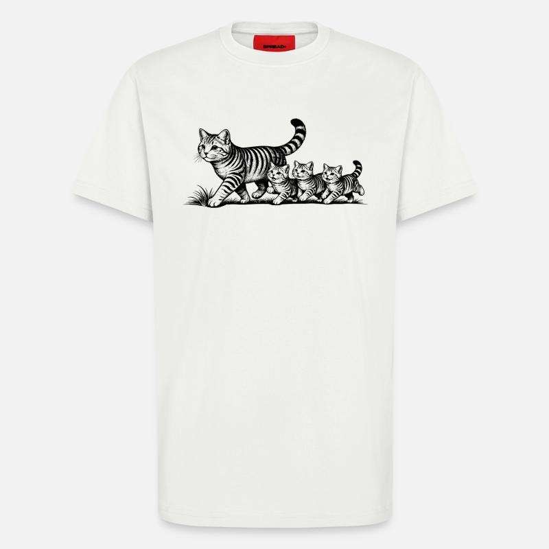 Katzenmutter mit 3 Katzenbabys schwarz - T-Shirt - made by SPREAD - OFF WHITE