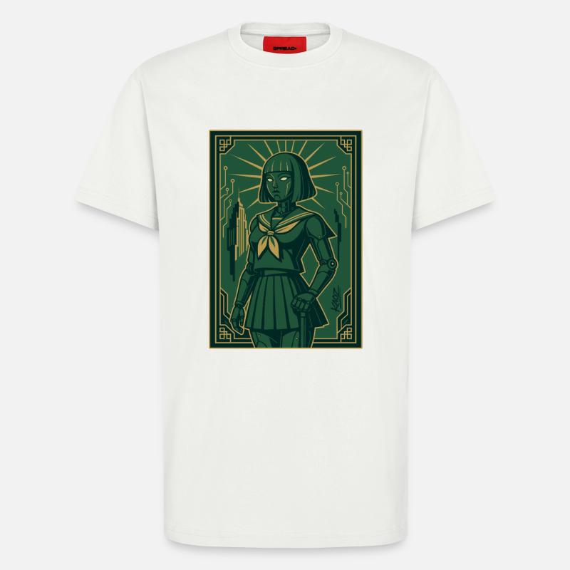 Cyber Deco Android Green Sentinel - T-shirt bio décontracté fabriqué en UE - OFF WHITE