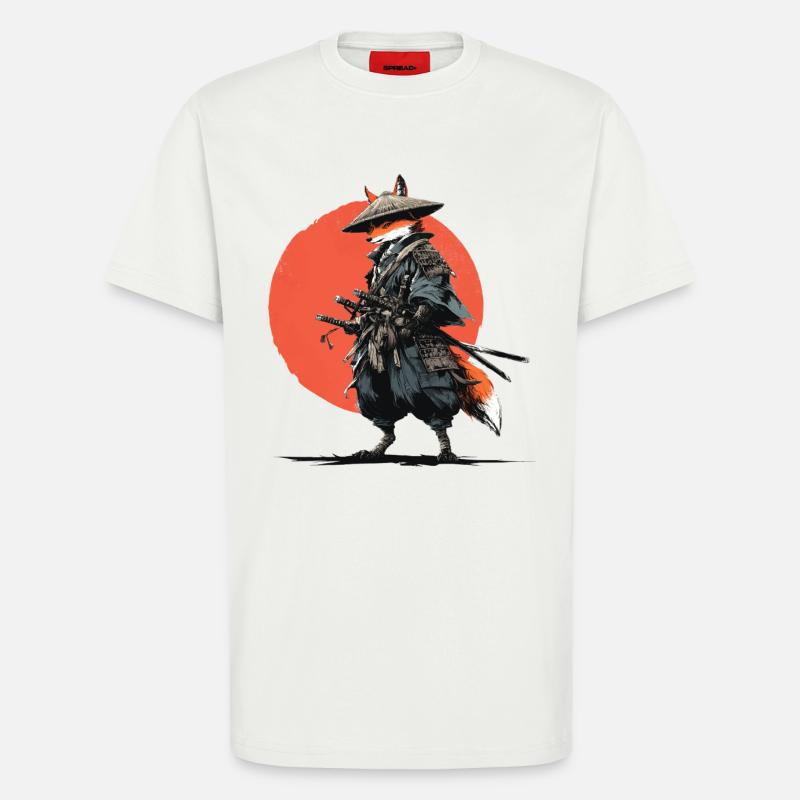 Fox Samurai under Ember Sun - T-Shirt - made by SPREAD - OFF WHITE
