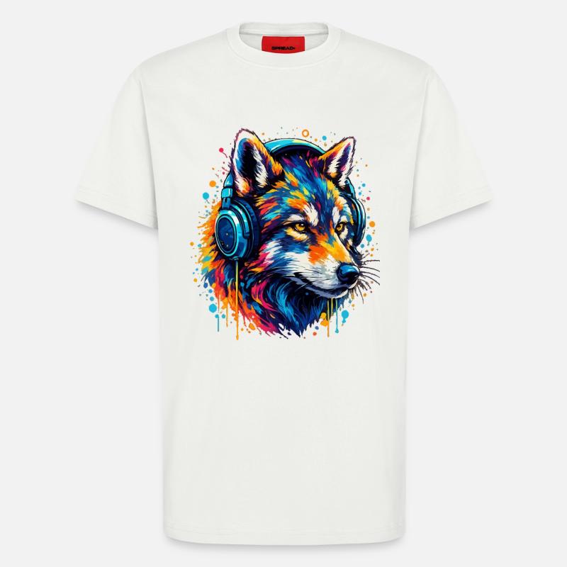 Fuchs mit Neon Kopfhörer Kunst - T-Shirt - made by SPREAD - OFF WHITE