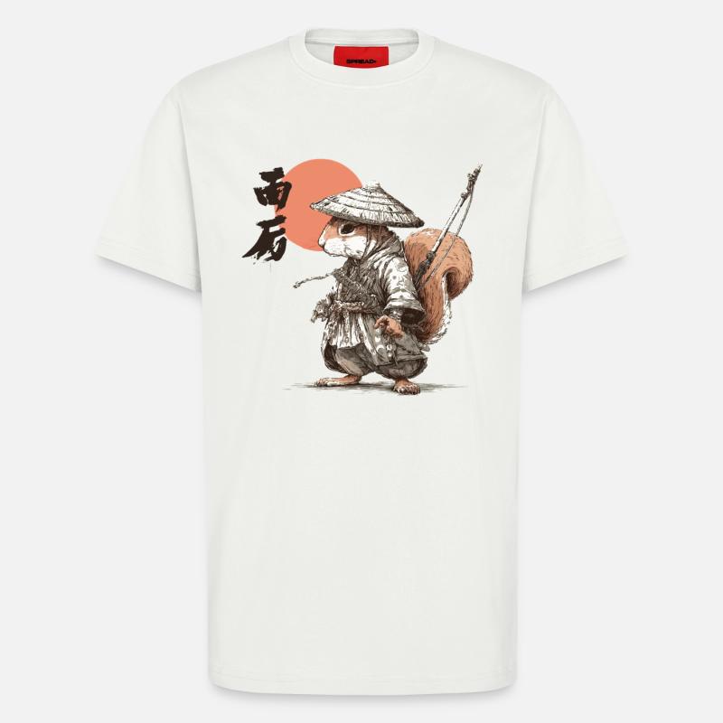 Samurai Squirrel under Red Sun - T-Shirt - made by SPREAD - OFF WHITE