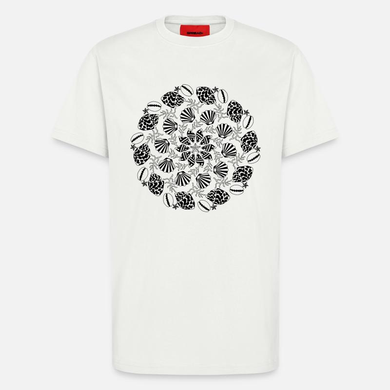Shell Mandala noir et blanc - T-shirt bio décontracté fabriqué en UE - OFF WHITE