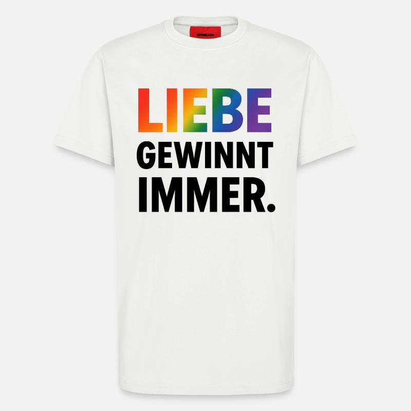 Regenbogen Spruch Liebe Gewinnt Immer - T-Shirt - made by SPREAD - OFF WHITE