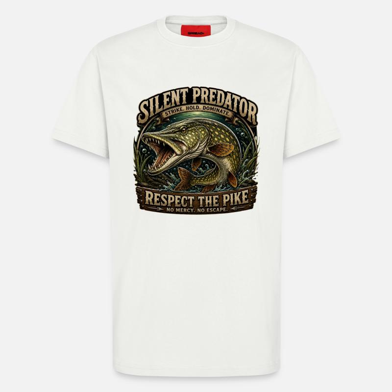 Silent Predator – Aggressives Hechtfang-Design - T-Shirt - made by SPREAD - OFF WHITE