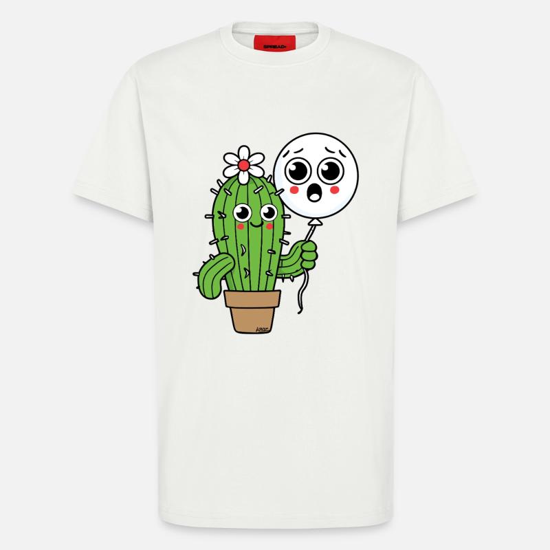 Cactus Buddy and Balloon Ghost - T-Shirt - made by SPREAD - OFF WHITE