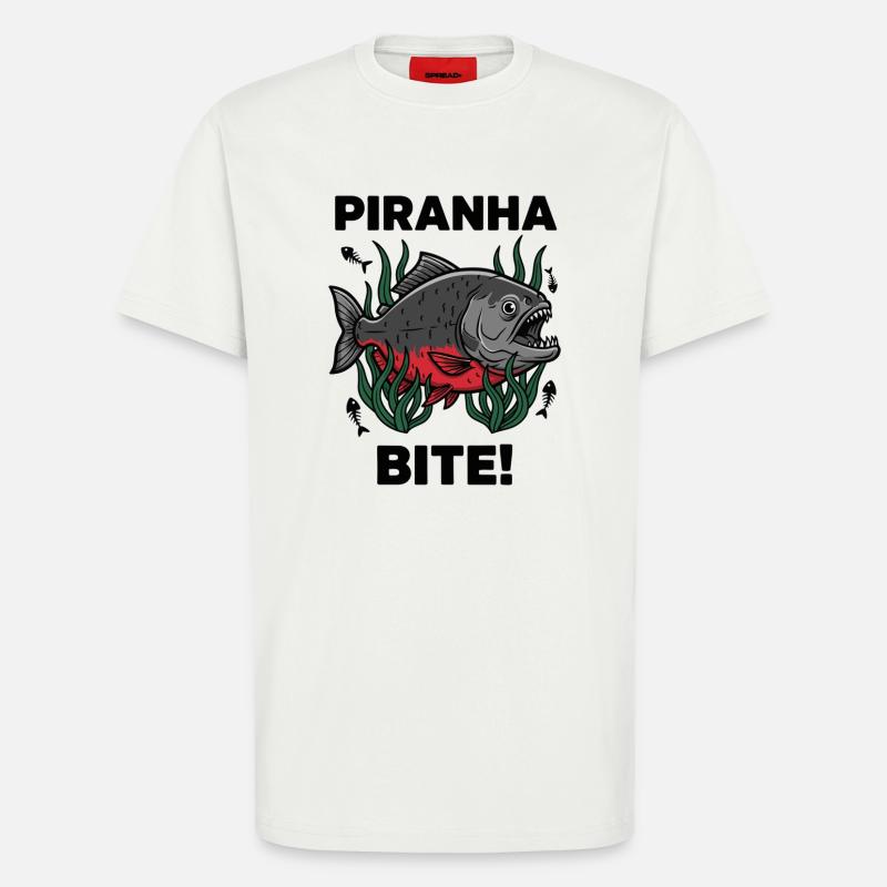 Red Piranha Bite Bite Fish - T-Shirt - made by SPREAD - OFF WHITE
