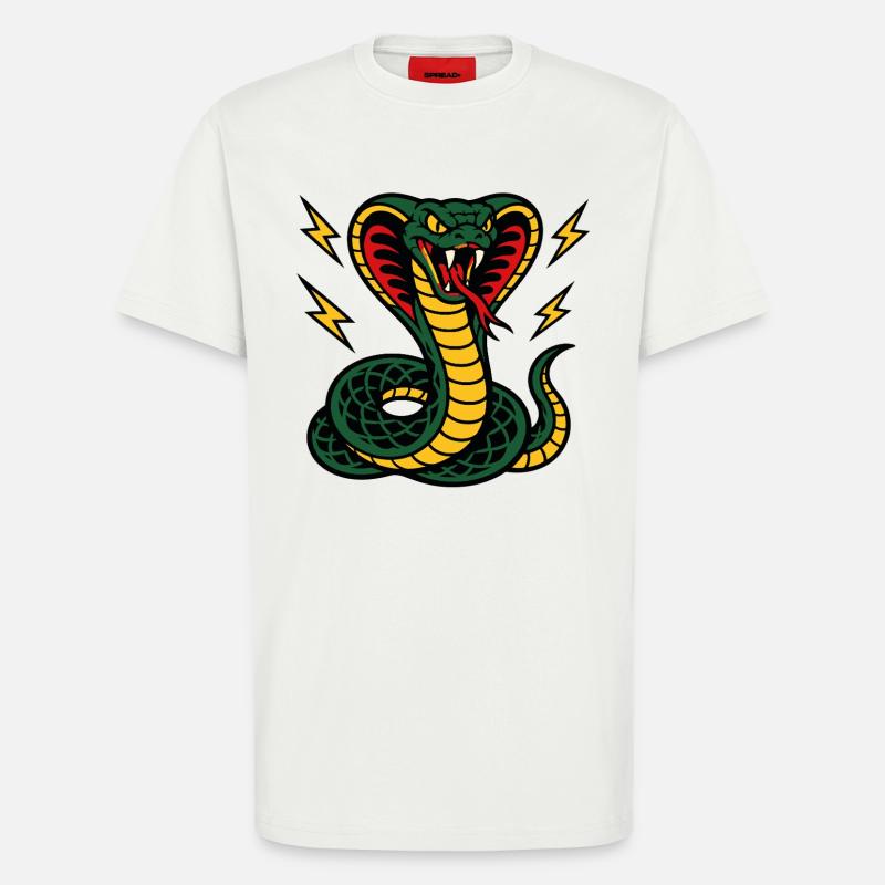 Wilde Kobra mit Tattoo-ähnlichen Blitzen - T-Shirt - made by SPREAD - OFF WHITE