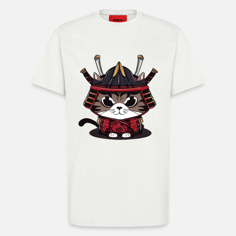 Cute samurai cat traditional clothes - T-Shirt - made by SPREAD - OFF WHITE