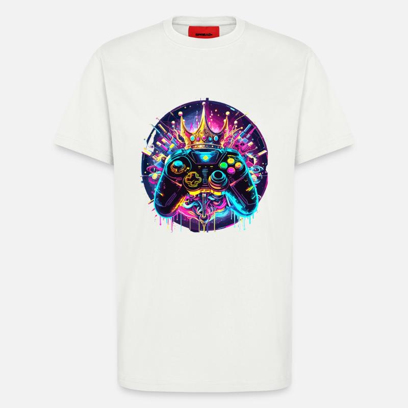 Synthwave Gamer Controller mit Krone - T-Shirt - made by SPREAD - OFF WHITE