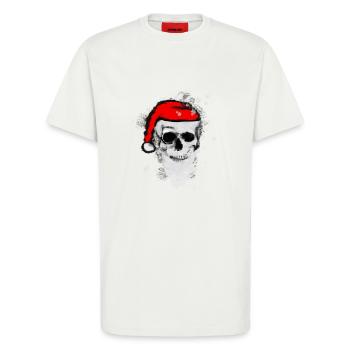 Crâne Artwork - Père Noël. - T-shirt bio décontracté fabriqué en UE - OFF WHITE - Devant - Alina (178cm) & Michal (187cm)