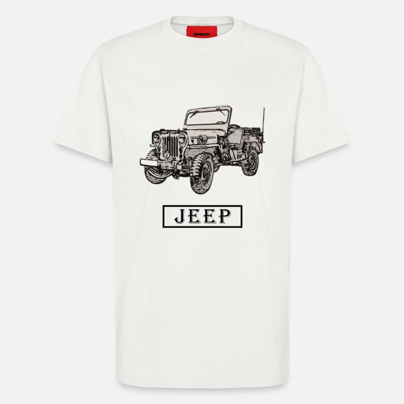 Willys Jeep dessin avec lettrage - T-shirt bio décontracté fabriqué en UE - OFF WHITE