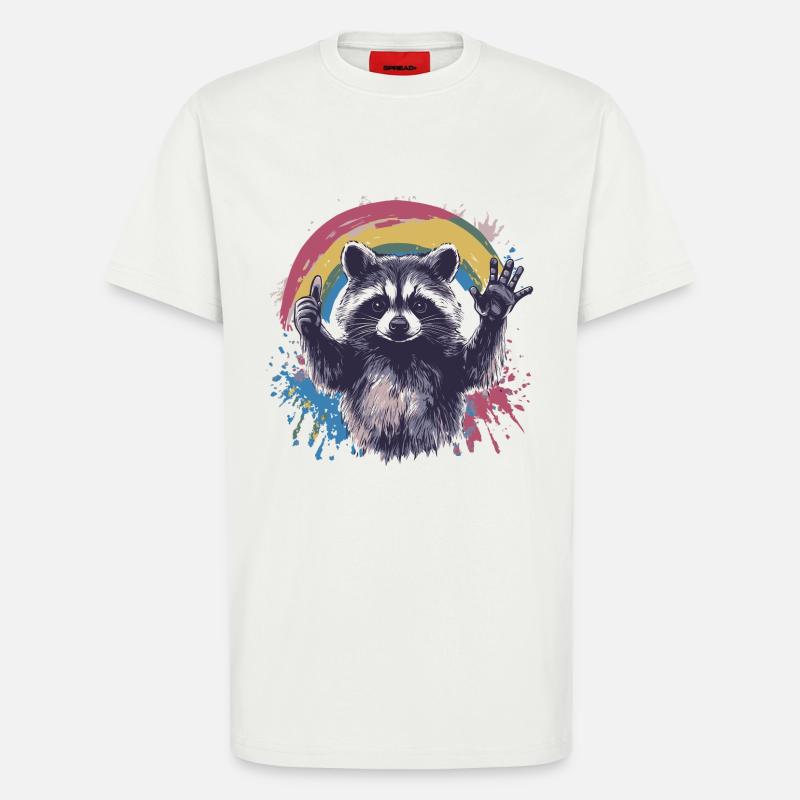 Waschbär Farbkleckse Regenbogen - T-Shirt - made by SPREAD - OFF WHITE