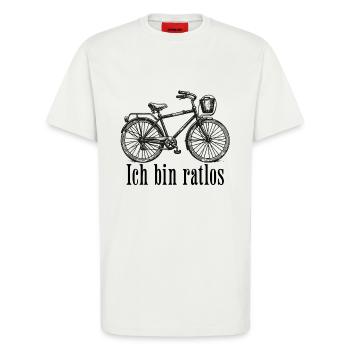 „Ich bin ratlos“ – Vintage Fahrrad Illustration - T-Shirt - made by SPREAD - OFF WHITE - Vorne - Alina (178cm) & Michal (187cm)