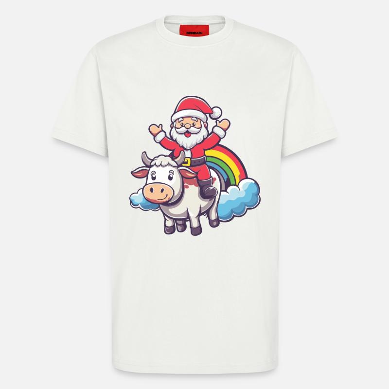 Kuh Weihnachtsmann Regenbogen - T-Shirt - made by SPREAD - OFF WHITE