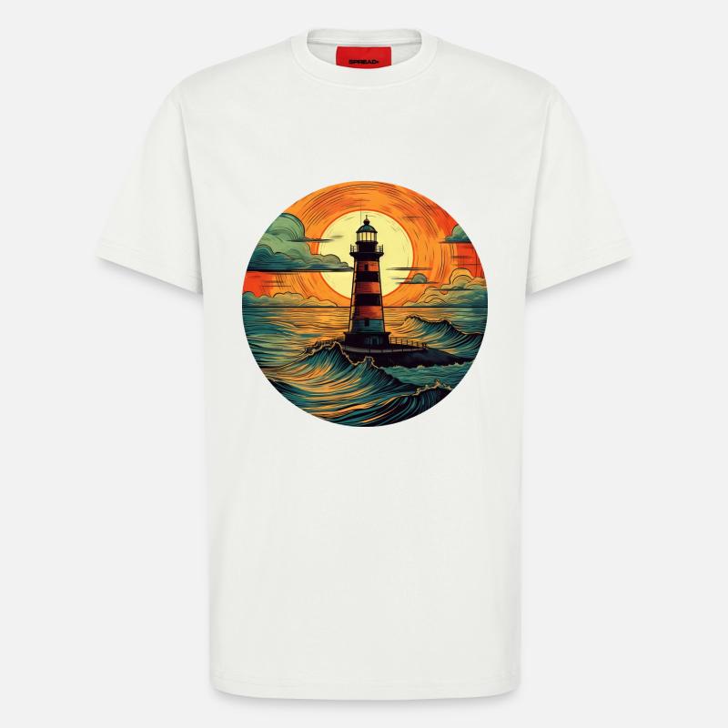 Lighthouse at sunset, Romantic - T-Shirt - made by SPREAD - OFF WHITE
