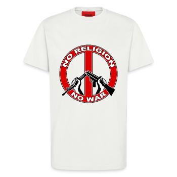 No religion no war - T-Shirt - made by SPREAD - OFF WHITE - Front - Alina (178cm) & Michal (187cm)