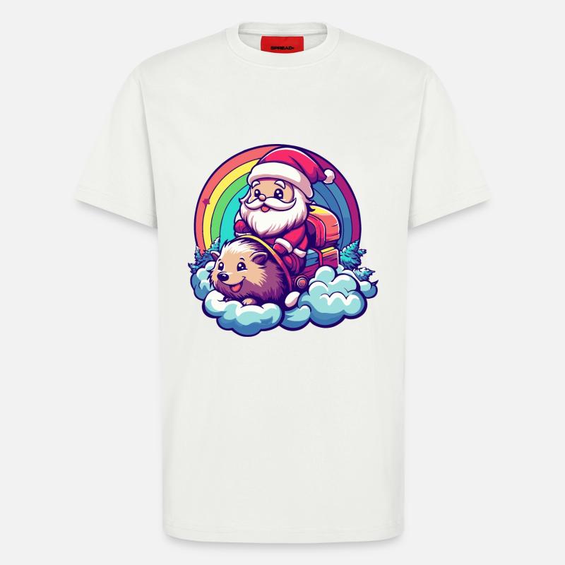 Igel Weihnachtsmann Regenbogen - T-Shirt - made by SPREAD - OFF WHITE