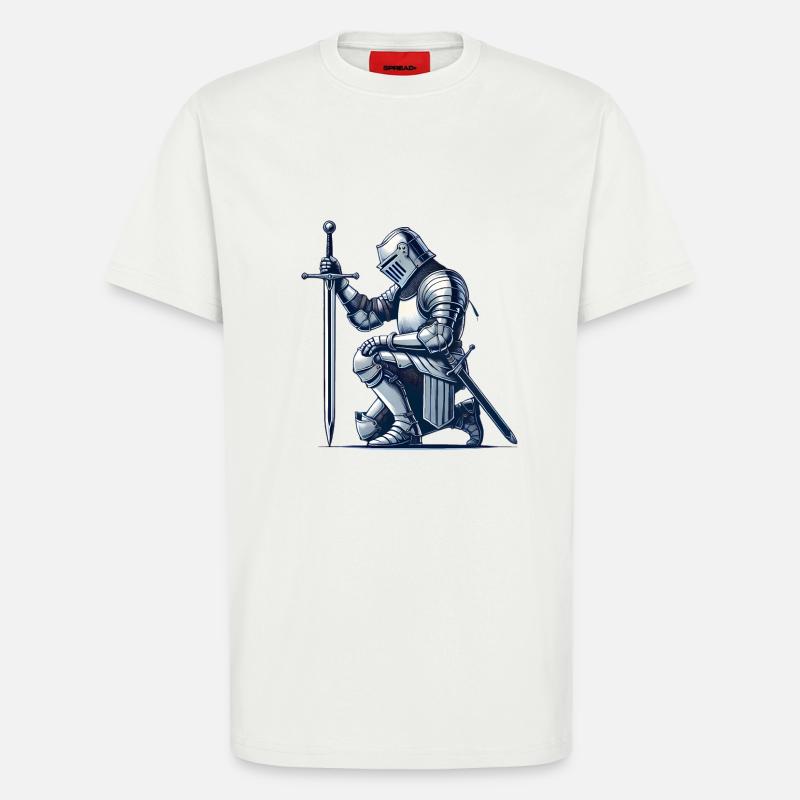 Illustration de chevalier médiéval agenouillé - T-shirt bio décontracté fabriqué en UE - OFF WHITE