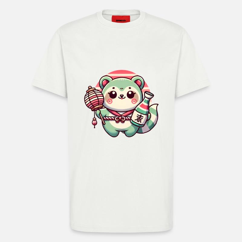 Whimsical Tanuki Lantern Design - T-Shirt - made by SPREAD - OFF WHITE